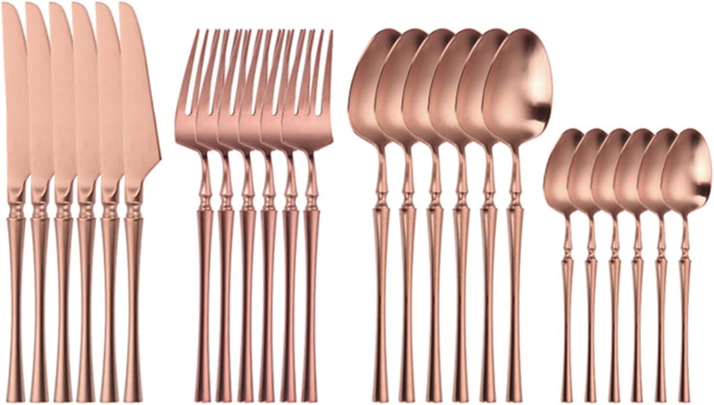 6Set/24Pcs Cutlery Set Stainless Steel Dinnerwar Steel Luxury Dinnerware Gold Forks Spoons Knives Steel Cutlery Set (Color : Glossy Gold) (Matte Gold)