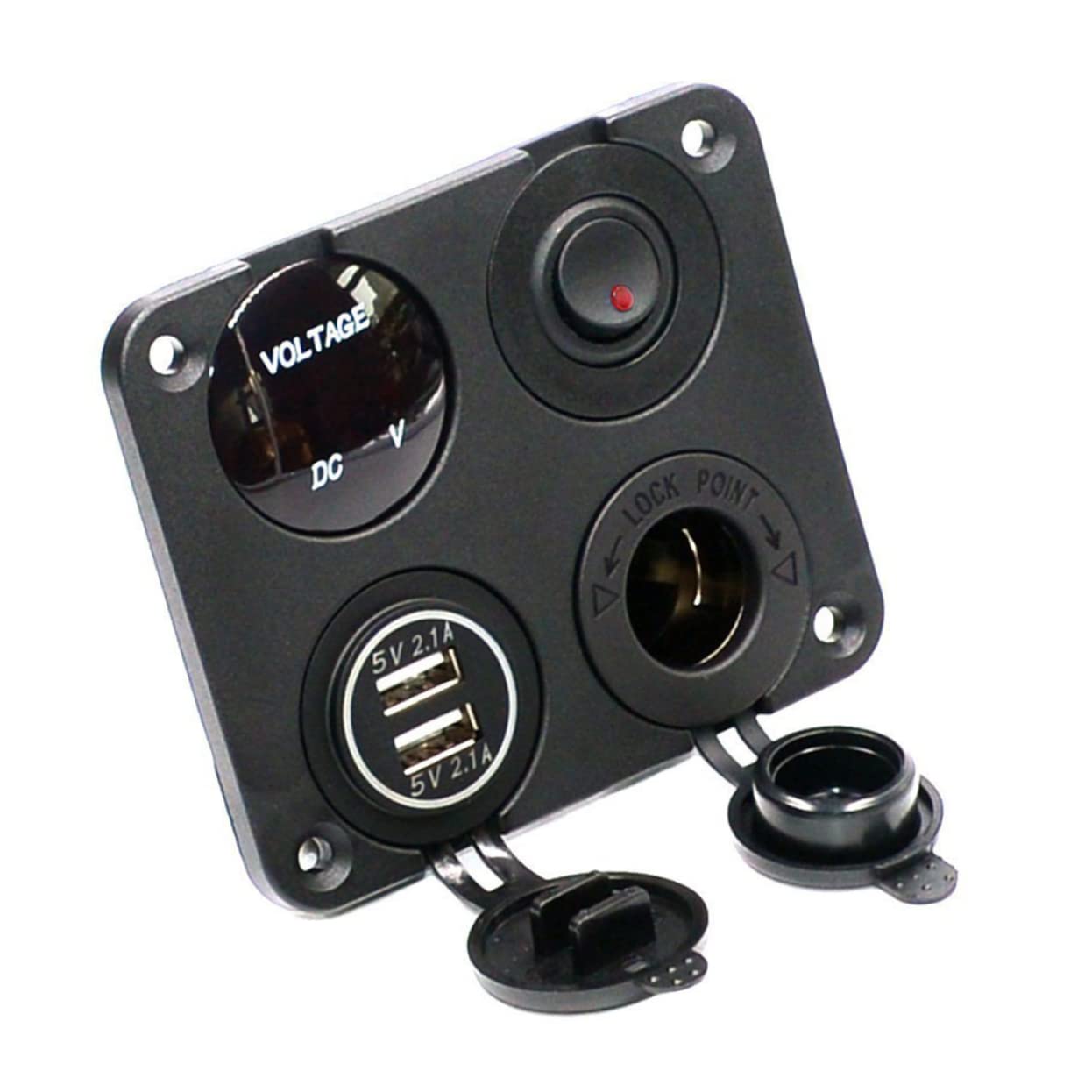 HEMOTON 2pezzi Caricabatterie Usb Dual Con Voltaggio Verde Led Pannello Per Auto Barca e Veicoli Combinazione Di Alimentazione e Tester Voltaggio Con Funzione Di Spegnimento