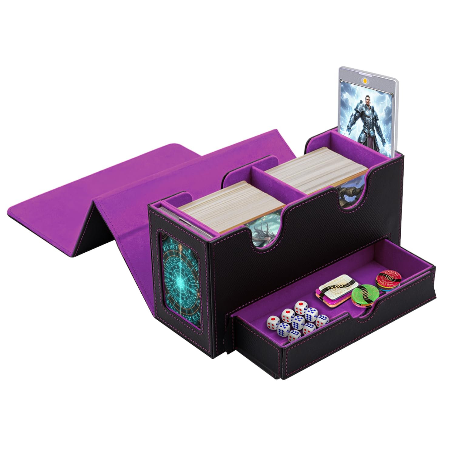 Tolesum Doppio Deck Box Porta Mazzo per MTG, Capacità di 300+ New Carte Senza Maniche con 1 Dice Tray, Magnetic Flip Deck Box per Scatola di Carte di Collezione Magic Commander TCG -Nero Viola