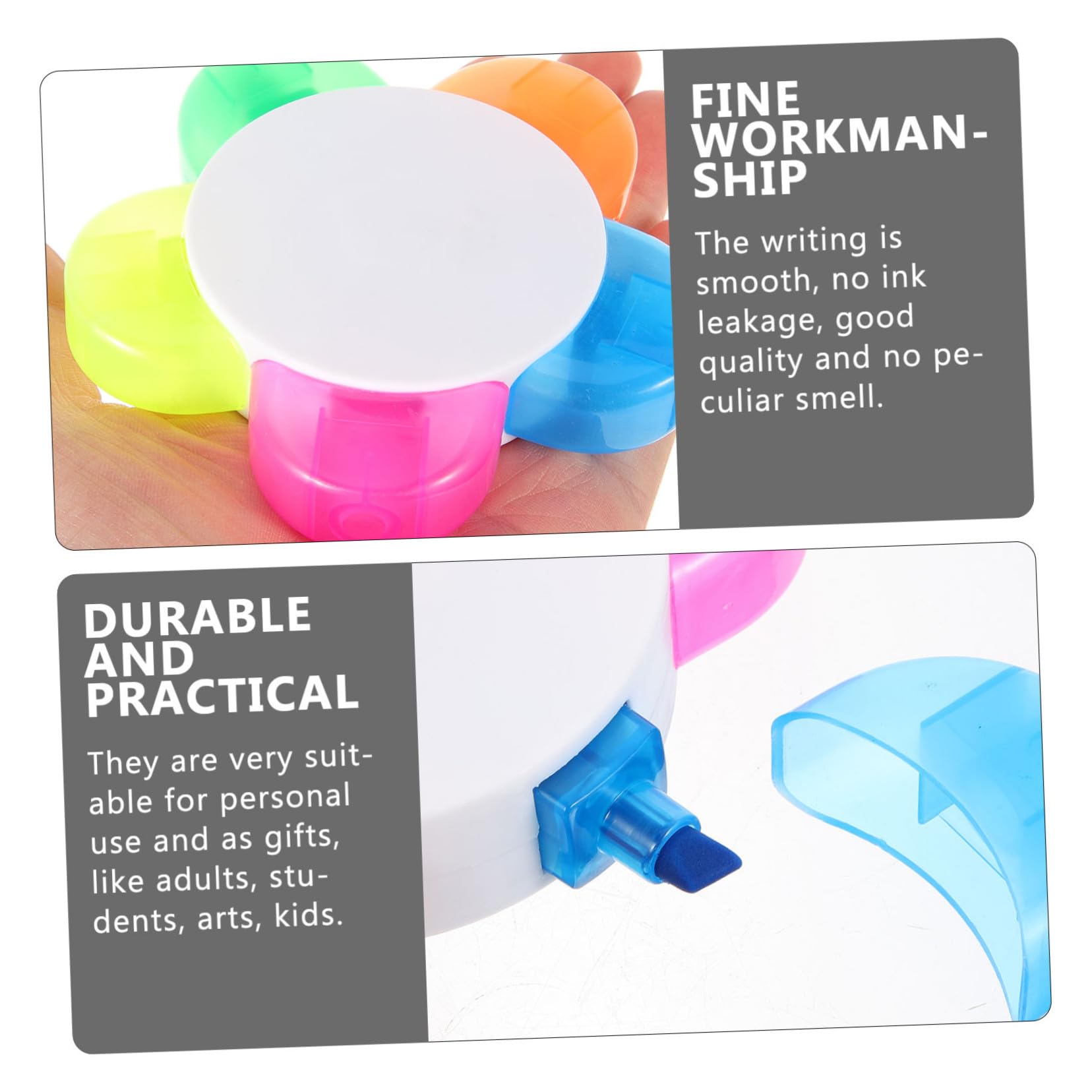 VILLCASE Lot de 10 Surligneurs Fluorescents Forme Fleur 5 Couleurs Vives, Design Pétale Esthétique, Matériau Pp Léger pour Bureau et École