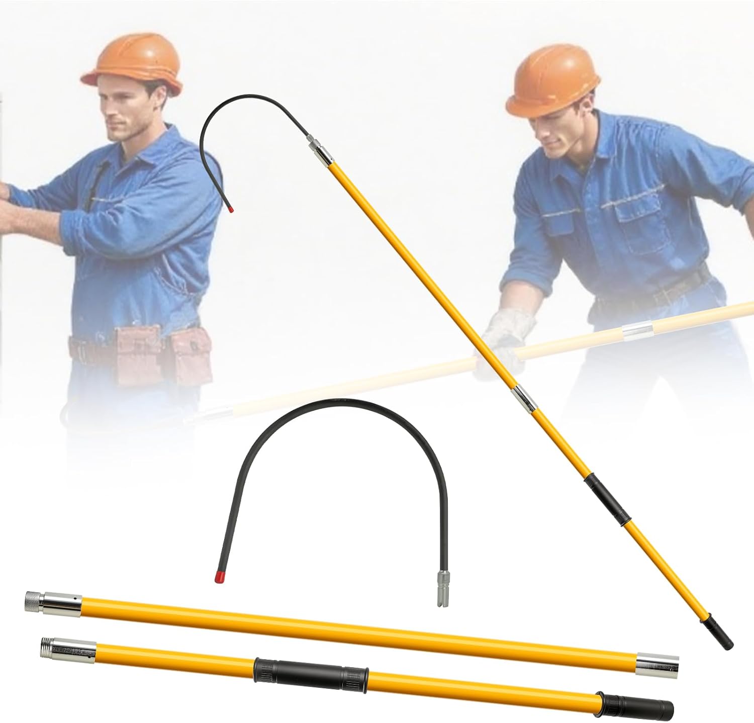 110KV U-Shaped Insulated Rescue Hook, 7.6ft Detachable High-Performance Fiberglass Epoxy pole for Emergency Rescue Electrical Safety Firefighting HV Maintenance