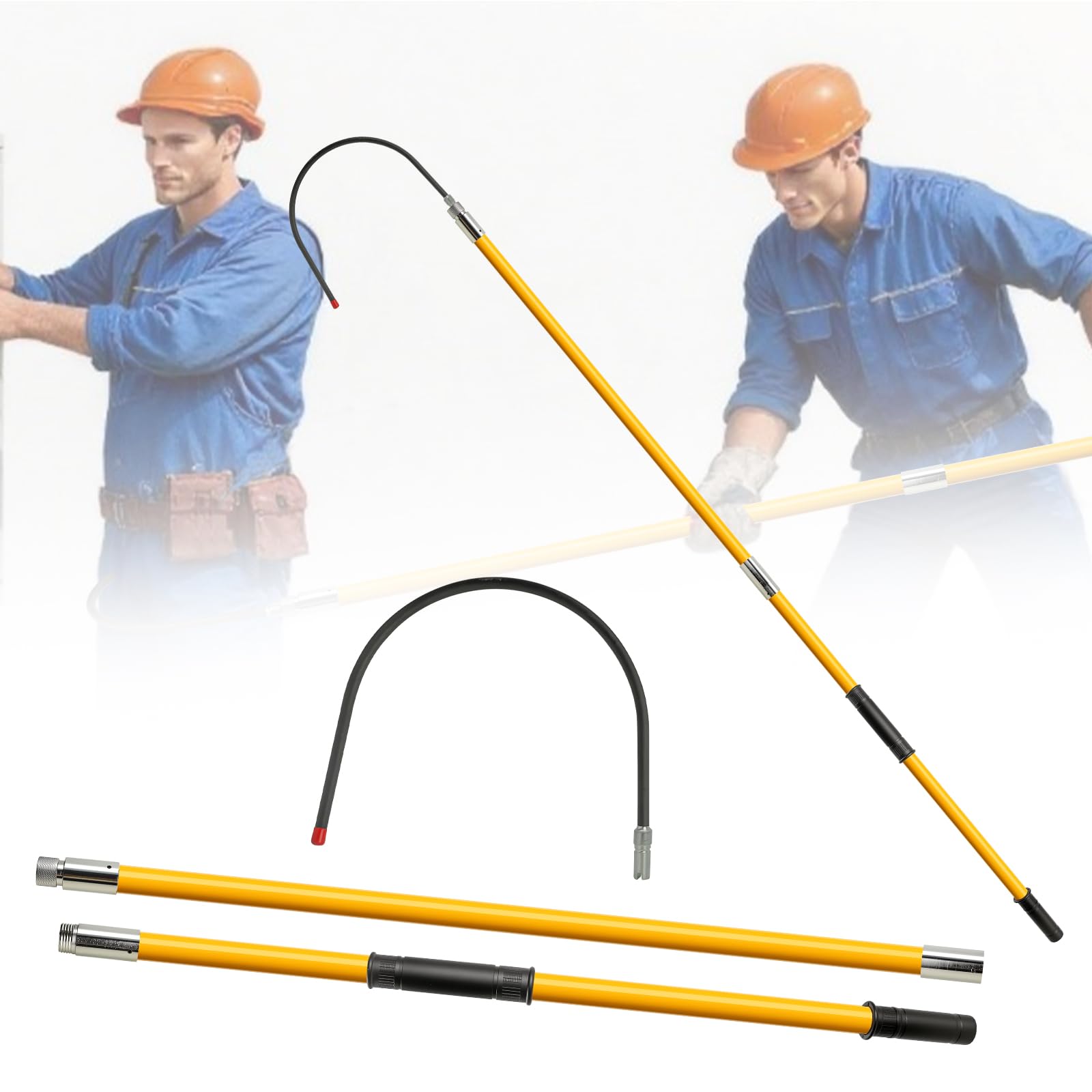 110KV U-Shaped Insulated Rescue Hook, 7.6ft Detachable High-Performance Fiberglass Epoxy pole for Emergency Rescue Electrical Safety Firefighting HV Maintenance