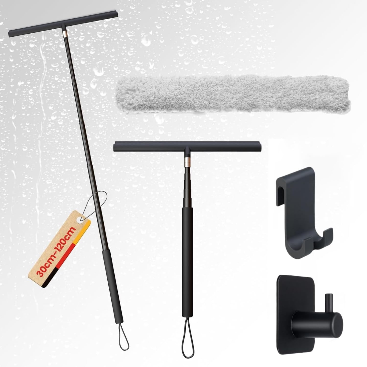 Shower Squeegee ściągaczka prysznicowa z długim uchwytem, 2 w 1, drążek teleskopowy 120 cm, ściągaczka do podłogi, do wody, do mycia szyb, myjka do okien, czarna
