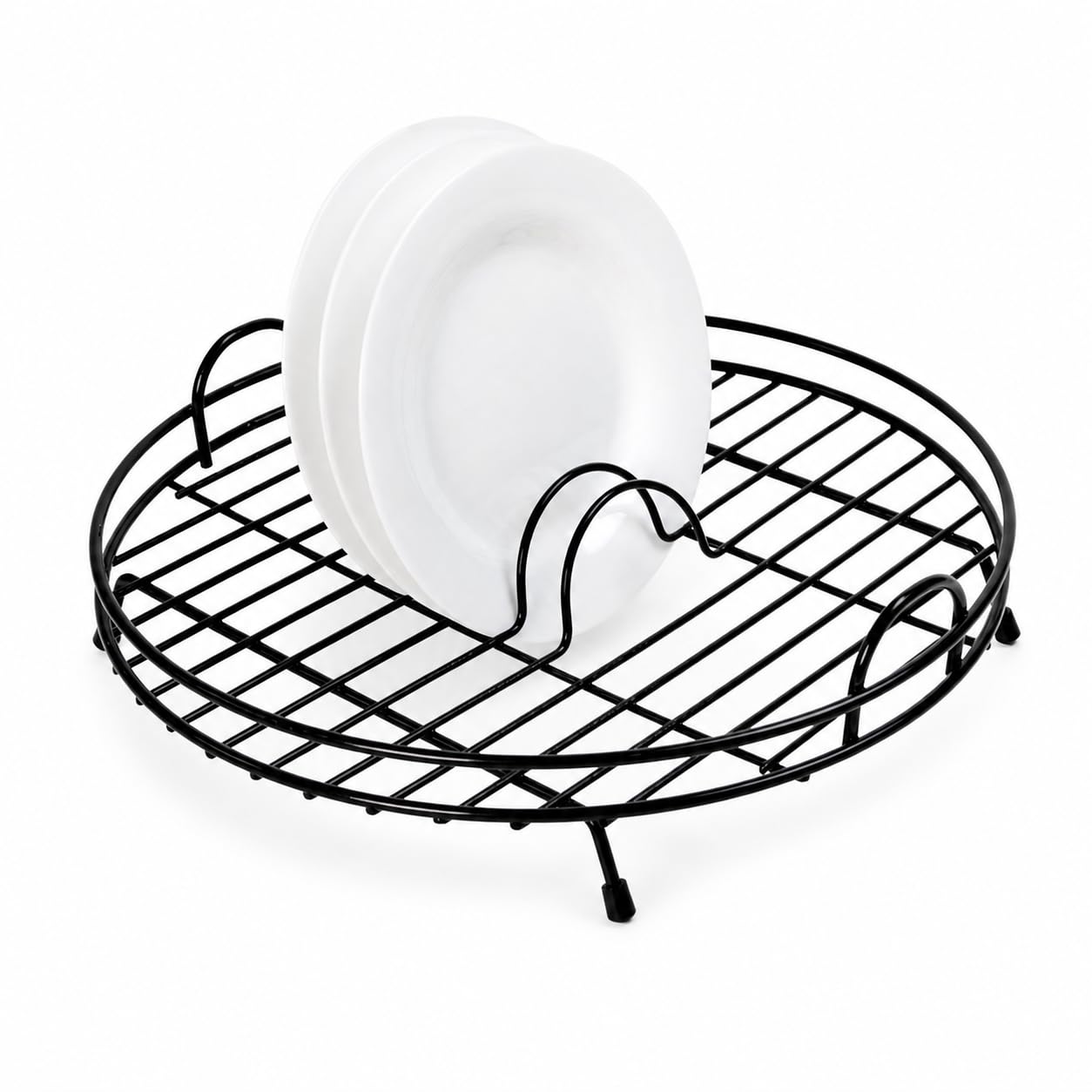 Delfinware Round Dish Drainer with Handles – 36.4 x 36.1 x 10cm – Black (Made in UK)