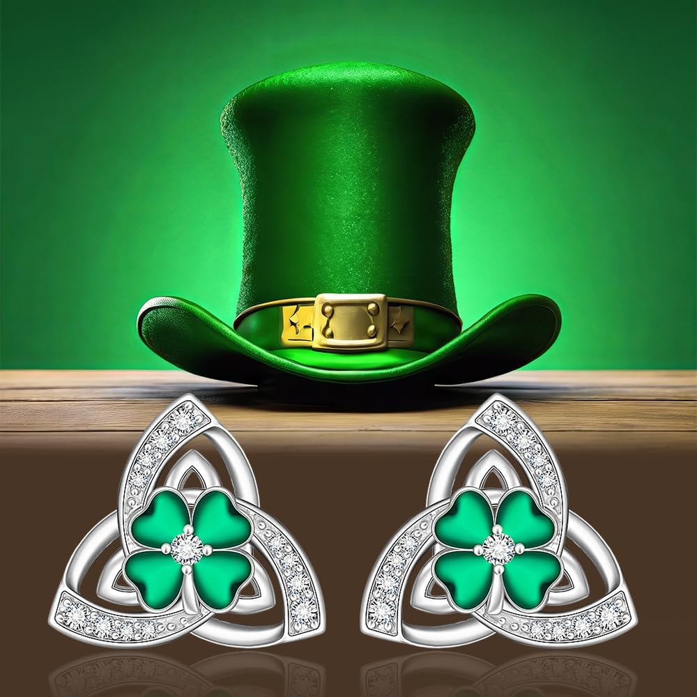Celtic Trinity Shamrock Earrings St Patricks Day Earrings for Women Sterling Silver Shamrock Studs Four Leaf Clover Celtic Irish Lucky Jewelry - Image 7