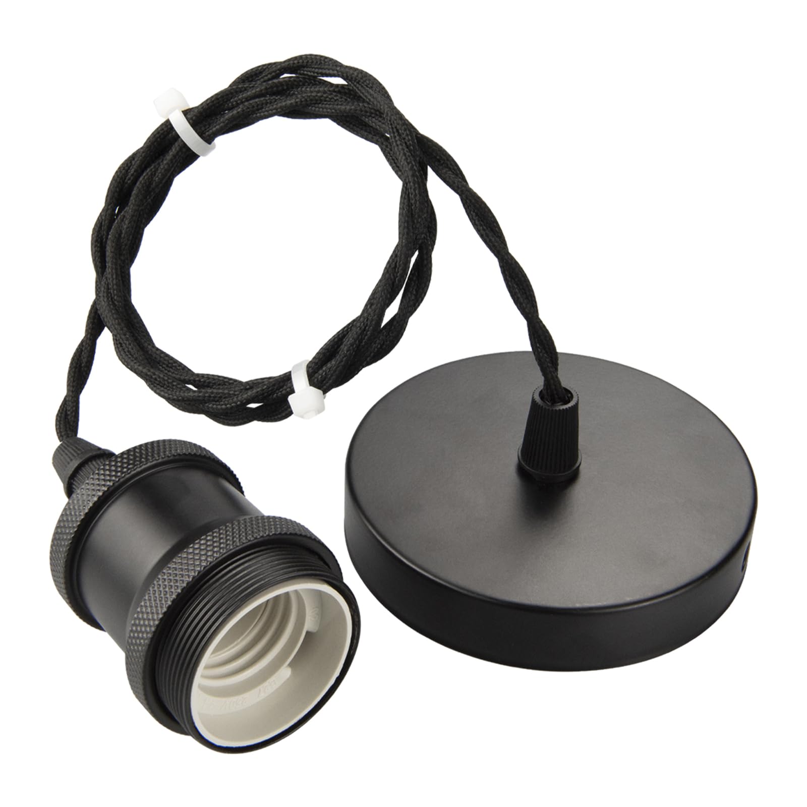 urcianow Black Vintage Ceiling Pendant Light Fitting, E27 Screw Lamp Holder with 100cm Braided Flex Cable, Lock Ring & IP44 Waterproof – 1 Pack
