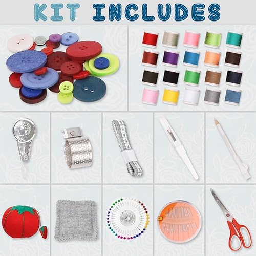 Vista 18 de Sewing Basket Organizer with Complete Sewing Supplies, Wooden Sewing Storage Organizer with Removable Tray Sewing Essentials and Tomato Pincushion