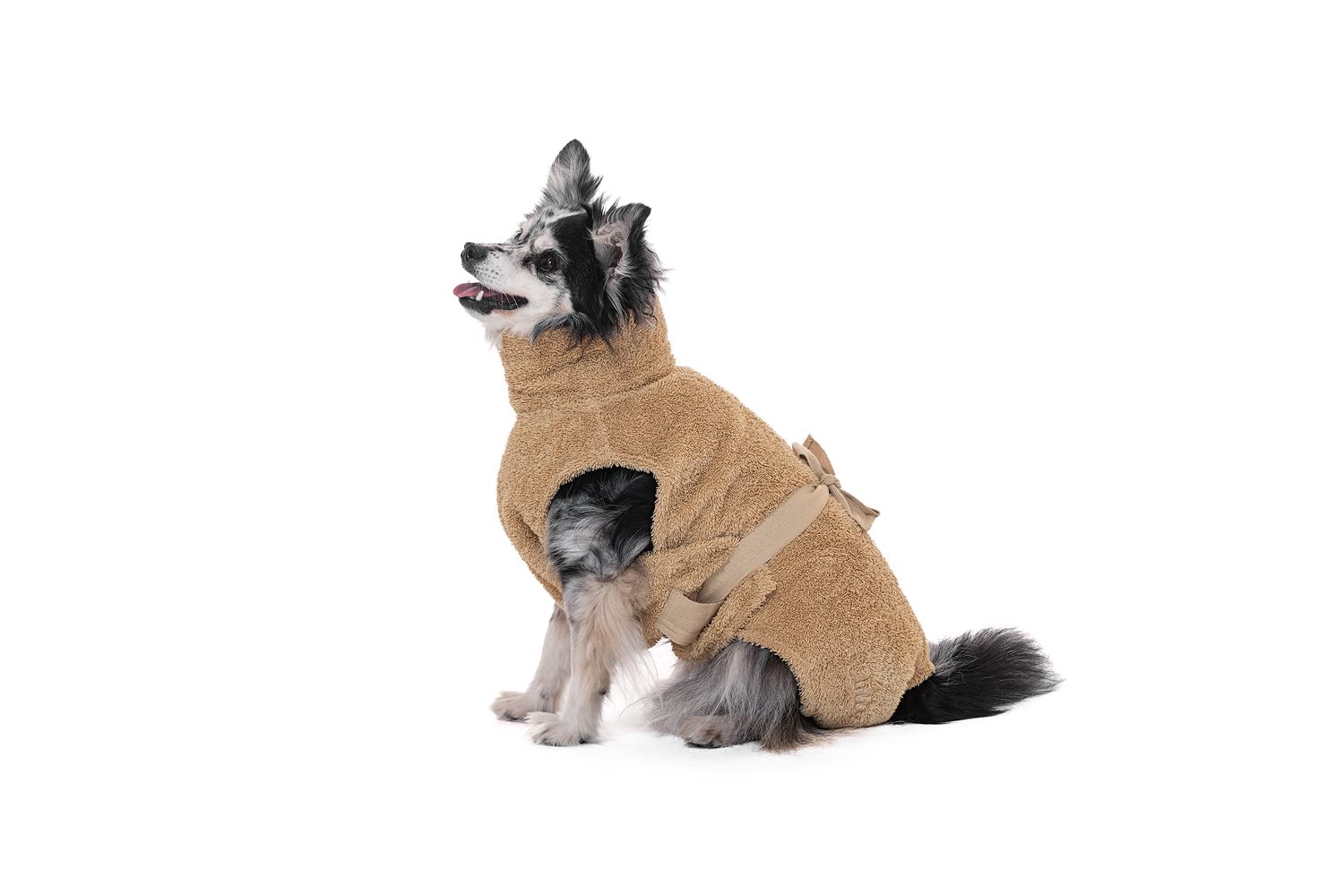 Lill's Hundebademantel, 100% Bio-Baumwolle, Organic, Sand (Beige/Creme) (XXS: 40 cm Rückenlänge)