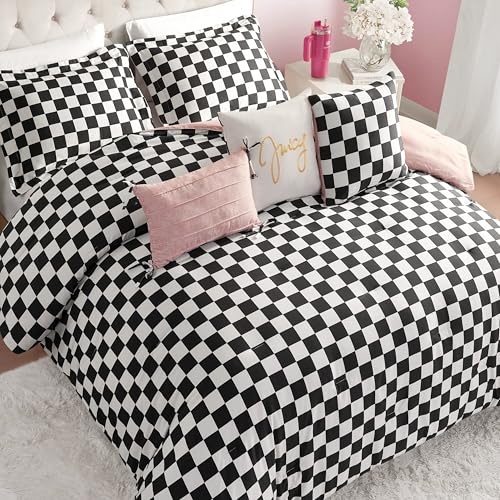 Image of Juicy Couture Reversible Checkerboard Comforter Set 6-Piece Full /Queen Set, Black /White