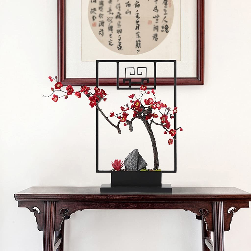 Plante Artificielle Plantes de prune artificielle Plantes en pot de style chinois Séjour floral ornements Cadres métalliques Faux décorations de plantes for le salon bureau et étudier Bonsai Artificie