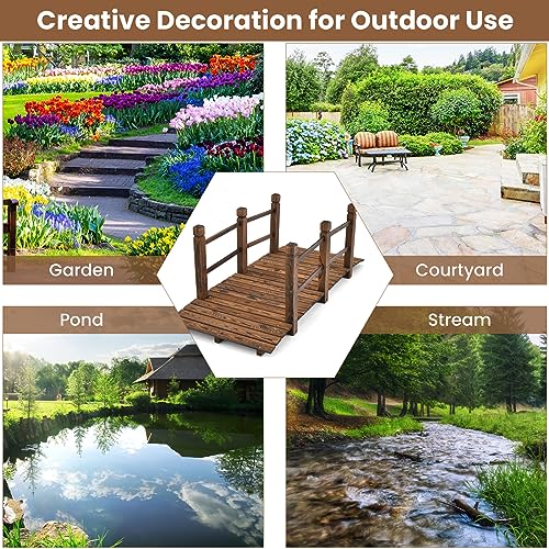 image for HAPPYGRILL 5FT Wooden Garden Bridge, Decorative Pond Landscaping Bridg