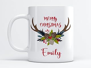 EKAM Personalised Christmas Tea Mug, Customised with Your Name, Different Design Reindeer Coffee Tea Mug, Gift for Christmas, for Family, Friends, Mum, Dad, Kids, Tea Coffee Mug (Design 3)
