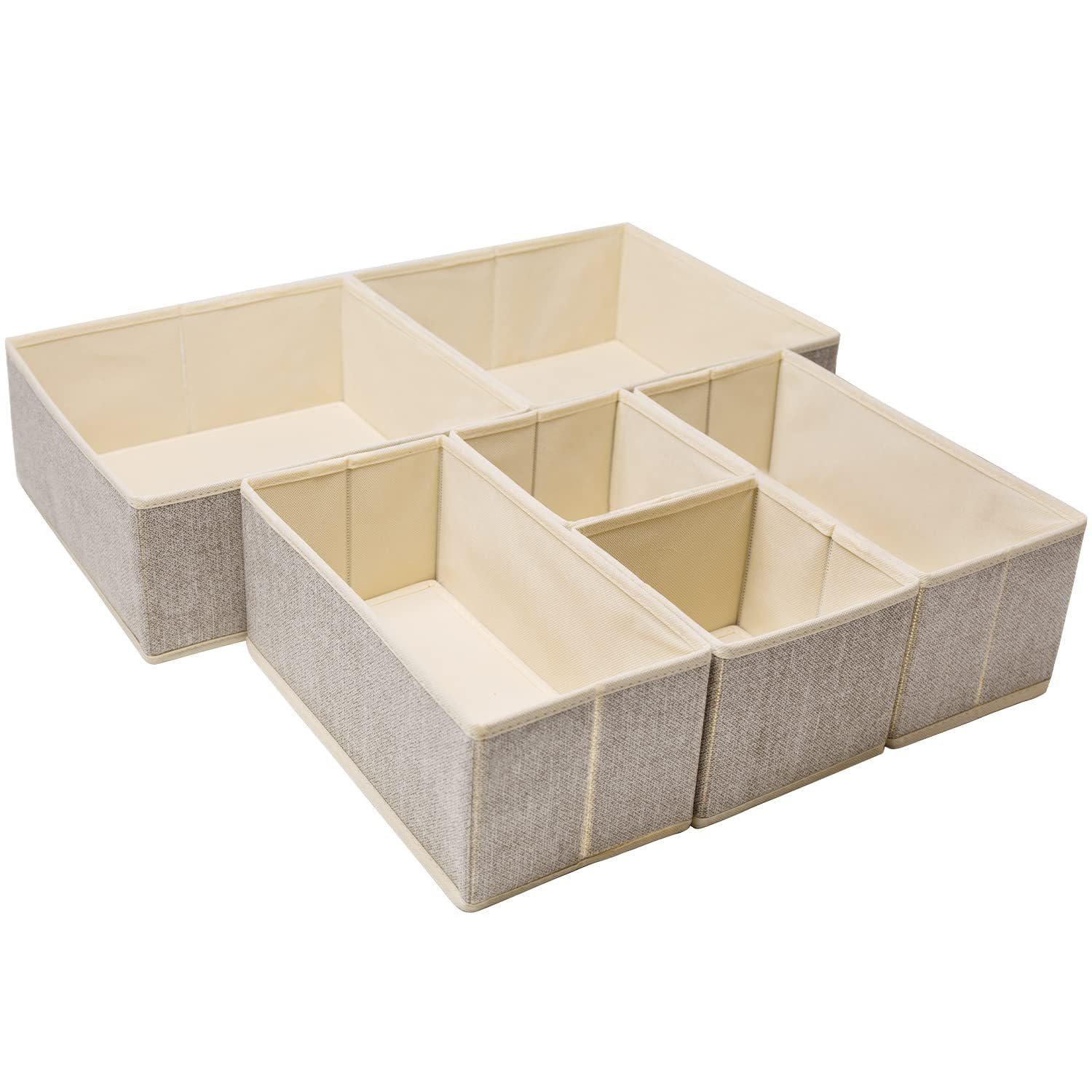 Aeetial Underwear Drawer Organizer Wardrobe Organiser - Foldable Storage Box Fabric Drawer Dividers Closet Dresser Draw Organizer for Clothes, Socks, Underwear 6Pack (Beige)