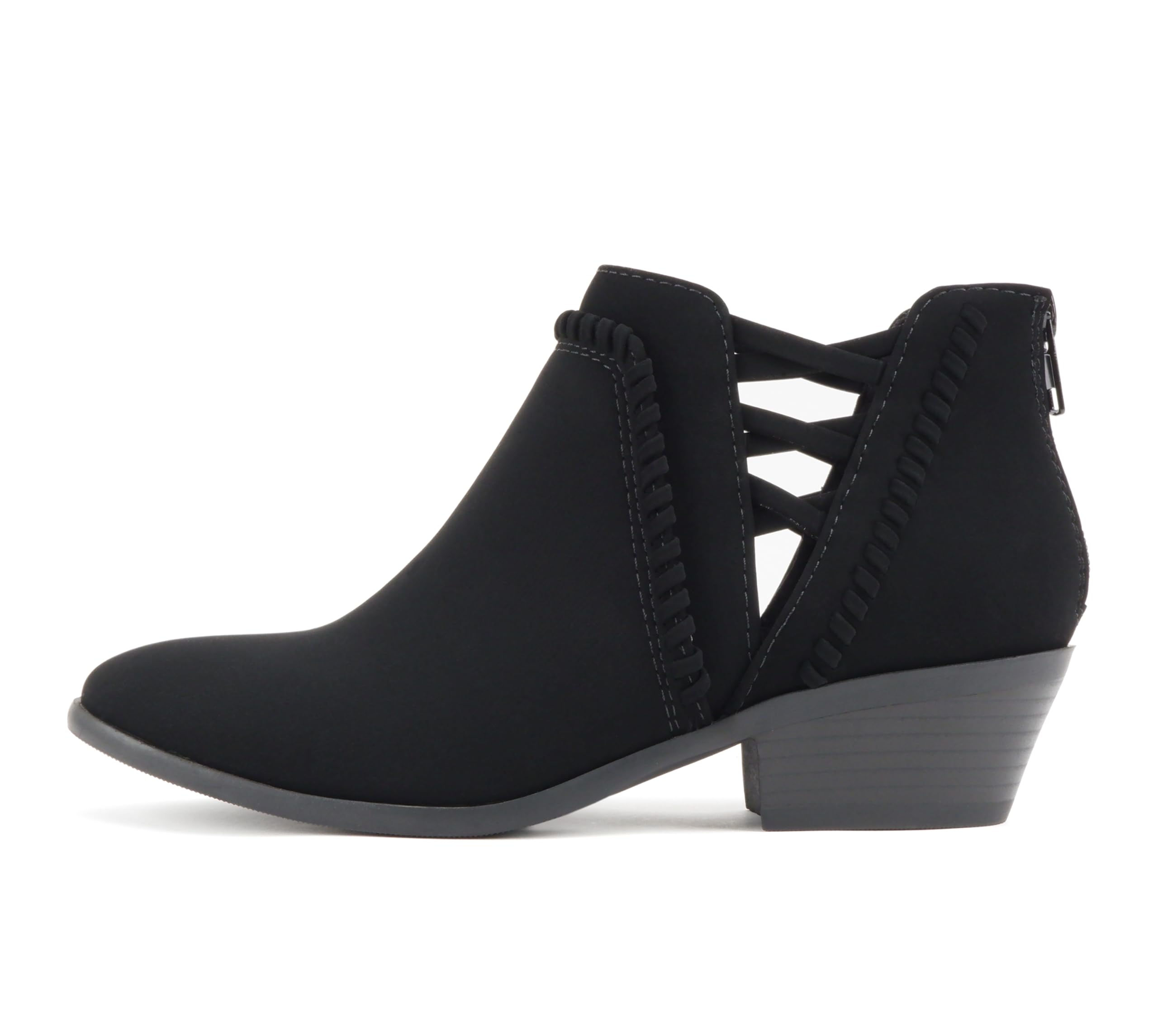 Soda Sincere Women's Low Ankle Heel Bootie with Elastic Cross Straps (Wide Fit Available)