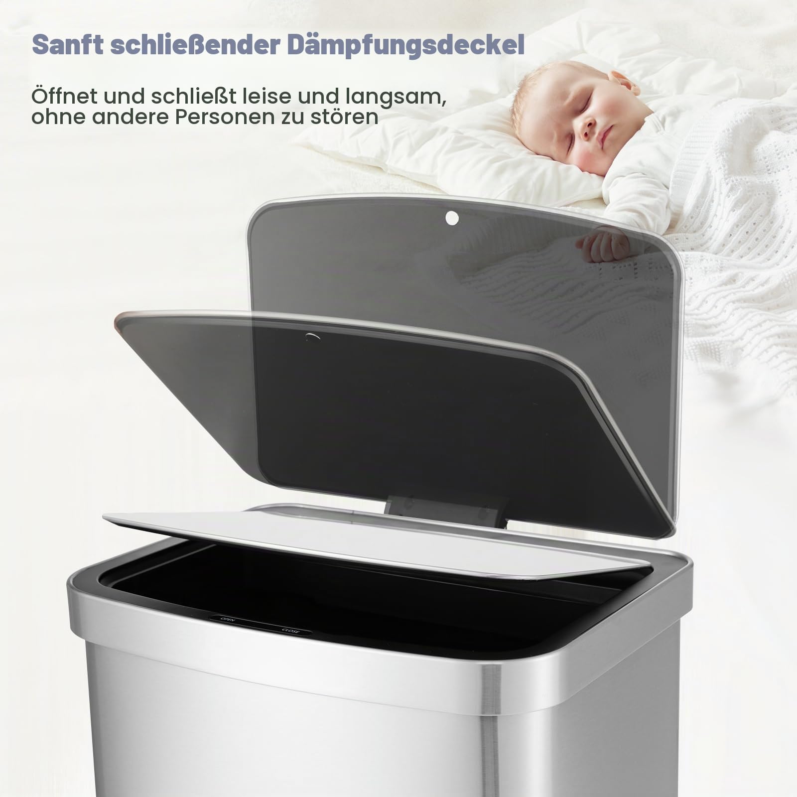 GIANTEX Mülleimer mit Sensor 50 L, Abfalleimer Automatisch Sensor, Müllbehälter mit sanft schließendem Deckel, Küchenmülleimer aus Edelstahl, Küchenabfalleimer Treteimer für Küche Büro, 39x29,5x60 cm