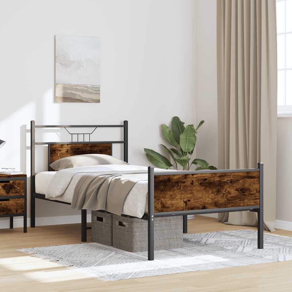 Bettgestell 80x200 ohne Matratze Räuchereiche Holzwerkstoff & Stahl Modernes Kopfteil Lattenrost Stauraum Schlafzimmer für Jugendzimmer Gästezimmer und Erstwohnung