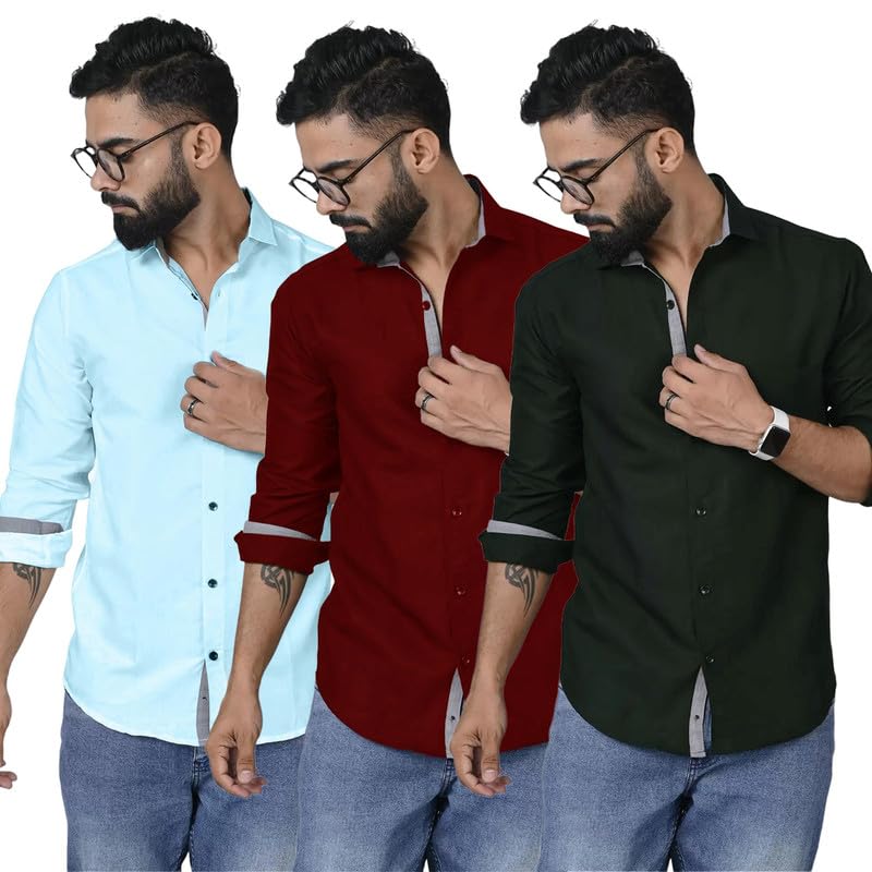 Image of Pinkmint Combo Shirt for Men Cotton Spraed Collar Long Sleeve Formal Shirt (Pack of 2)