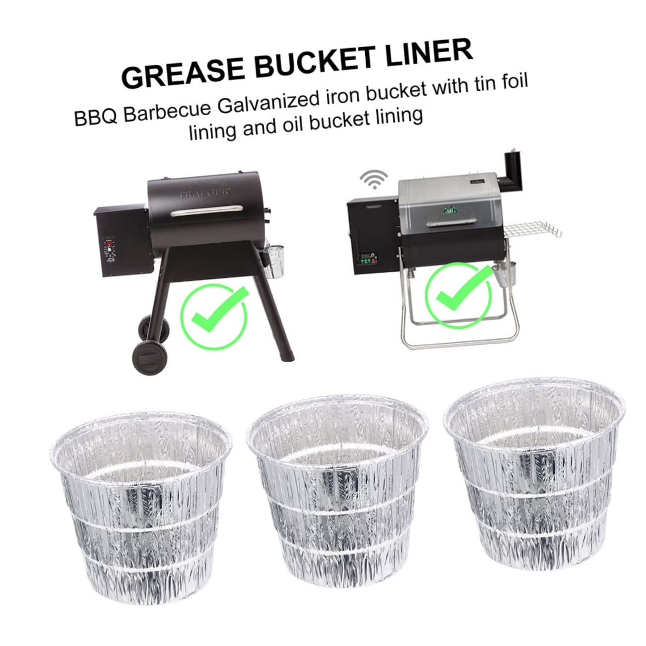 Secchiello Grasso Barbecue in Ferro Argento 10 Pezzi | Rivestimenti in Lamina per Secchi, Sostituzione Rapida e Facile da Riporre, per Bbq e Feste in Casa
