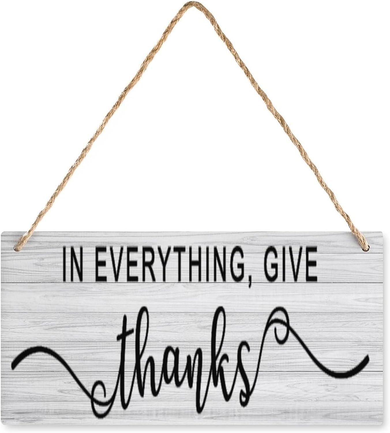 Pibonto Women's Wall Art Wooden Hanging Sign Plaque In Everything Give Thanks Wood Wall Sign Retro Farmhouse Home Decor Gift For Home Living Dining Bedroom Entryway Hallway 5X10 Inch