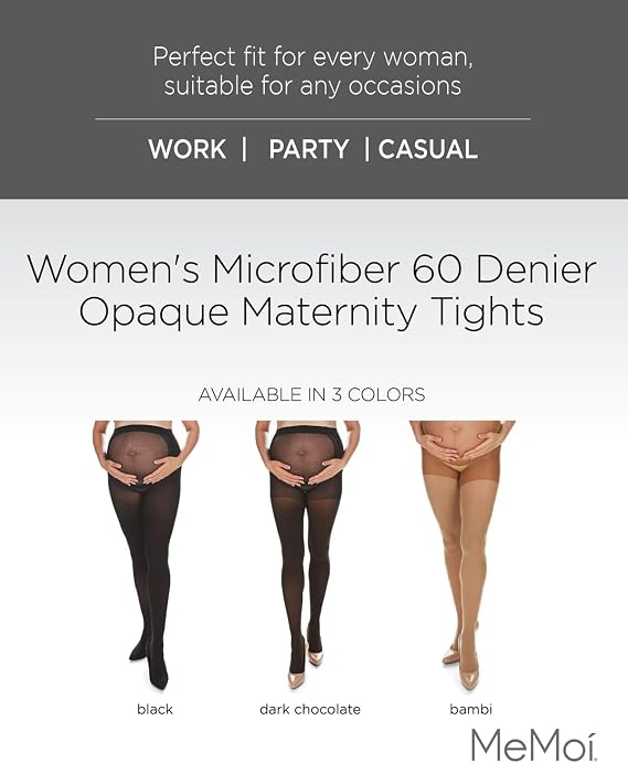 MeMoi Microfiber Opaque Maternity Tights, 60 Denier Comfortable and Roomier Maternity Shapewear - Sizes Small to Q2