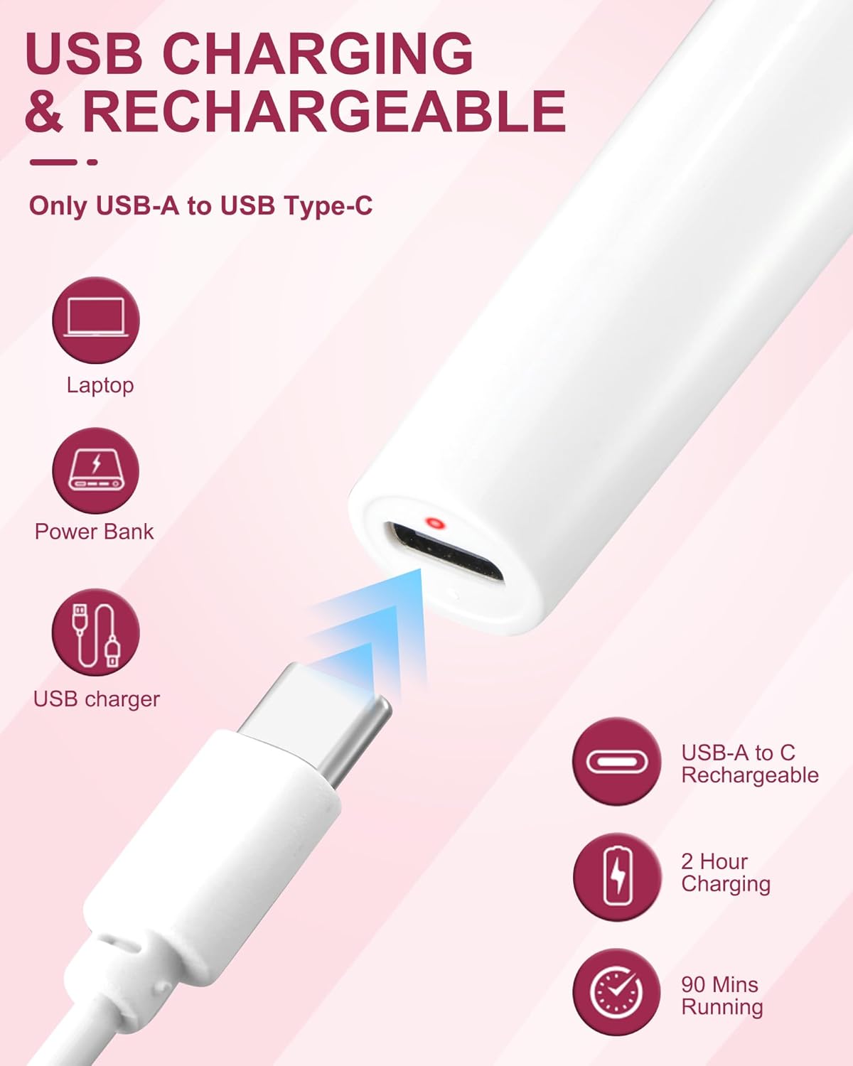 AREYZIN Facial Hair Trimmer USB-C charging port and cable.