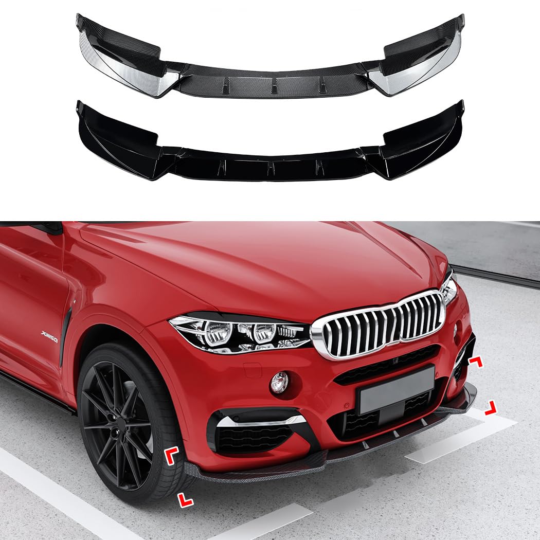 Coche Alerón Delantero para BMW X6 F16 M Sport 2015-2019, Alerón Divisor para Parachoques Delantero Anti Colisión Spoiler Delantero Protección para el Borde del Mentón,A Black