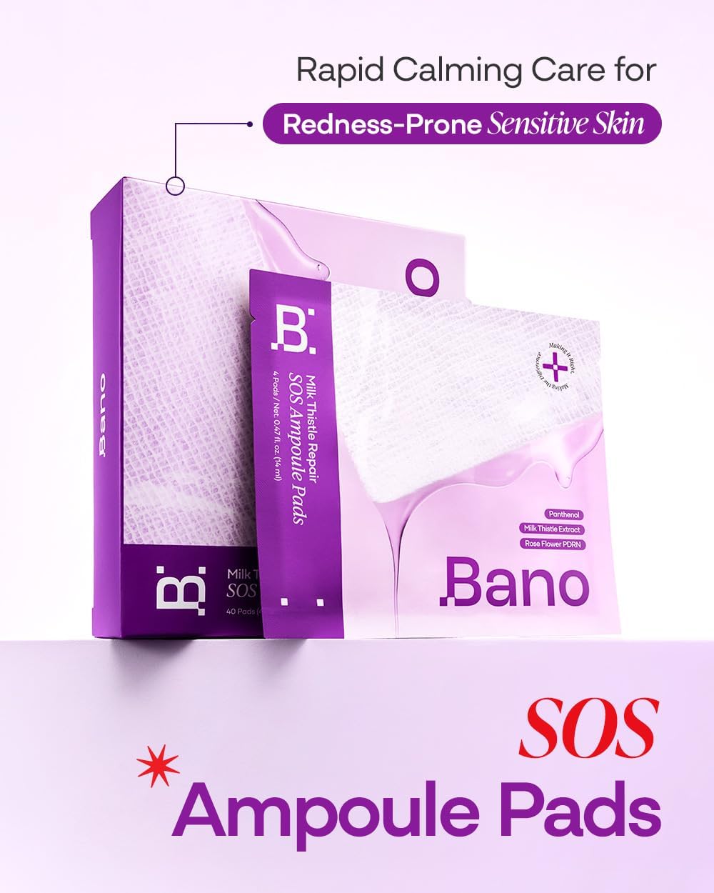 Bano Milk Thistle Repair SOS Ampoule Pads for Face (40 Pads) - Calming Toner Pads & Redness Relief for Sensitive Skin | Hydrating Korean Skincare