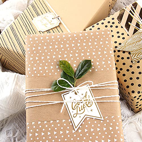 GmeDhc Geschenkpapier, 8 Stück Kraft Geschenkpapier Geburtstag, 50x70cm Hochzeitsgeschenkpapier mit 2 Rollen Baumwollseil, geschenkpapier braun vintage, kraftpapier für Weihnachten