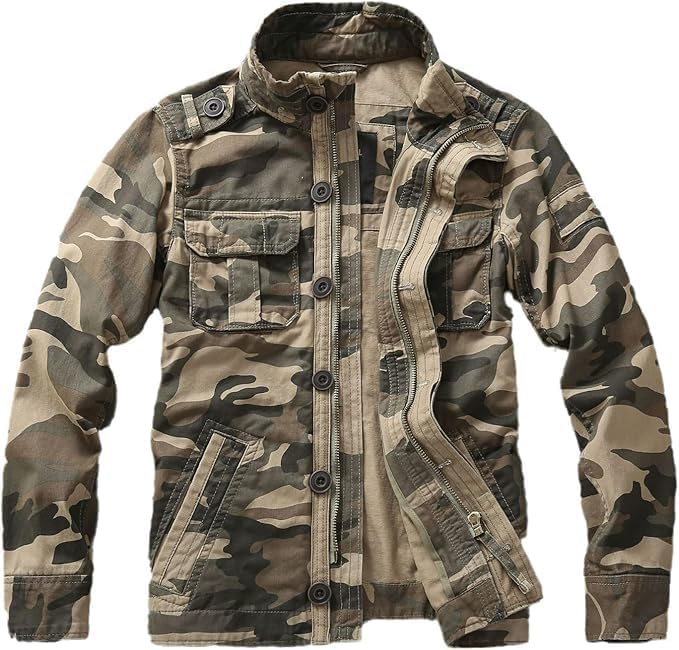 SINAIRSOFT Men's Light Weight Camo Jacket, Tactical Performance Stand Collar Military Shirt Coat for Outwear Sports