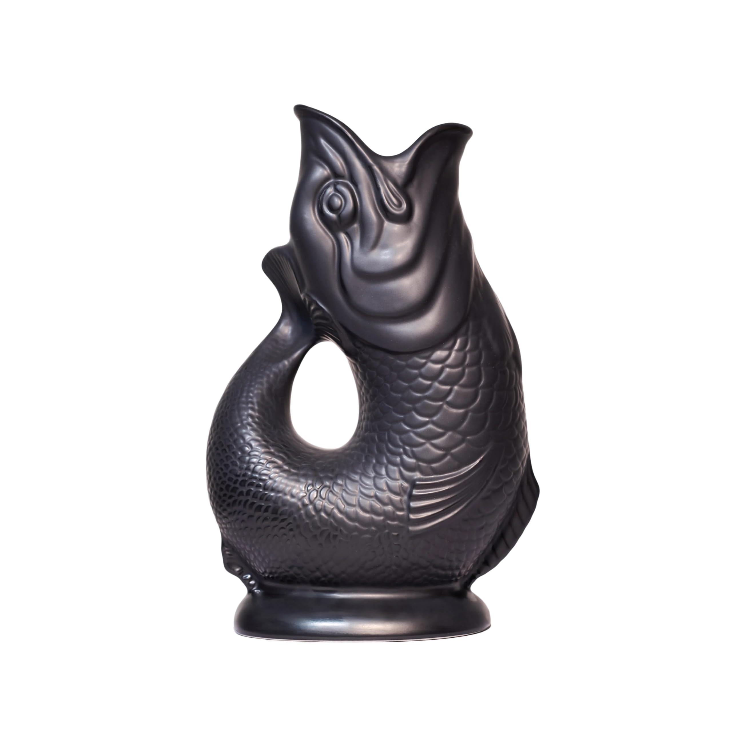 The Original Gluggle Jug - Black Matt Glug Jug in XL, 28cm 1.4L - Gug Glug Fish Shaped Jug - Decorative Glugging Water, Cocktail, Wine & Gin Pitcher, Decanter or Vase - Hand Made in Britain