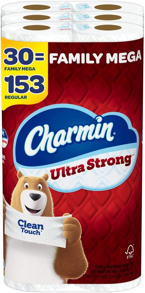 Charmin Ultra Strong Clean Touch Toilet Paper, 30 Family Mega Rolls = 153 Regular Rolls 30 roll pack (pack of 1)