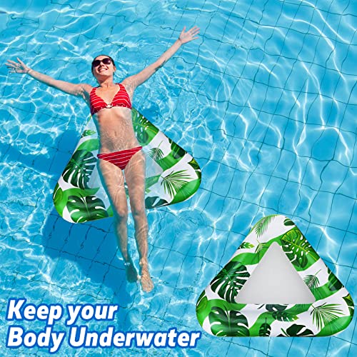 Lenwen 3 Pack Pool Floats Lounger Inflatable Water Floating Chair Swimming Pool Hammock Floaties Float Lounge Tropical Leaves Sling Float Adult Pool Float For Summer Water Party (Green Leaves) #TOP6