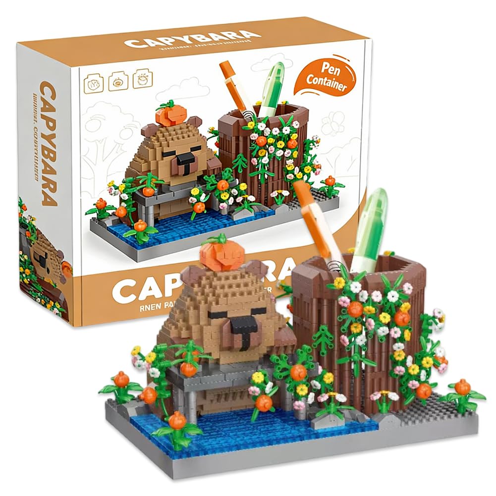 MGKEOUF Capybara Building Blocks Pen Holder, Diy Desk Organiser With Cute Capybara Shape