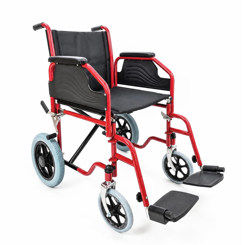 ALMA Silla de Ruedas de Tránsito Plegable, Reposapiés Abatible, Reposabrazos, Ruedas Traseras Macizas, Soporta hasta 100 kg