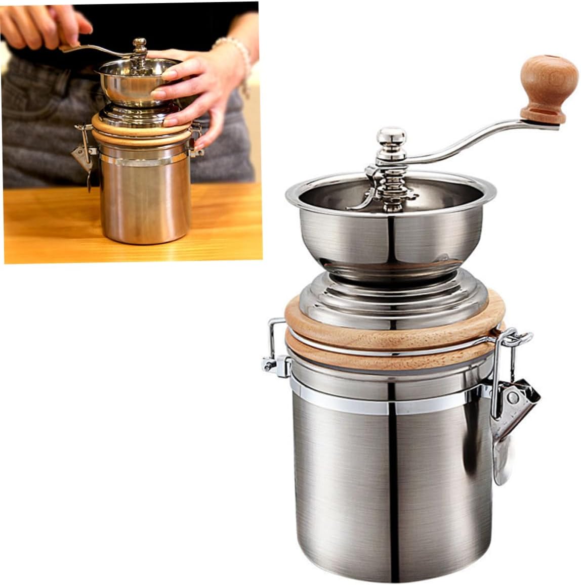Manual Coffee Grinder Stainless Steel Container Hand Crank for Fresh Beans Pepper