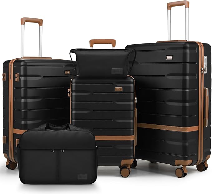 Luggage Sets 5 Piece Luggage Sets Lightweight Hard Shell Suitcases with Spinner Wheels for Family Travel - Durable PC+ABS Material Carry On Luggage (Black)