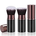 Keriloo Makeup Brushes, Retractable 2 Pack Travel Kabuki Blush Makeup Brush Face Powder Foundation Brushes for Blending Liquid, Blush, Bronzer, Buffing, Sunscreen,Flawless Cosmetics
