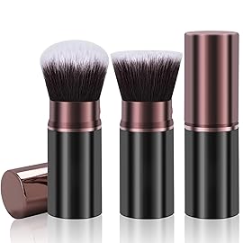 Keriloo Makeup Brushes, Retractable 2 Pack Travel Kabuki Blush Makeup Brush Face Powder Foundation Brushes for Blending Liquid, Blush, Bronzer, Buffing, Sunscreen,Flawless Cosmetics