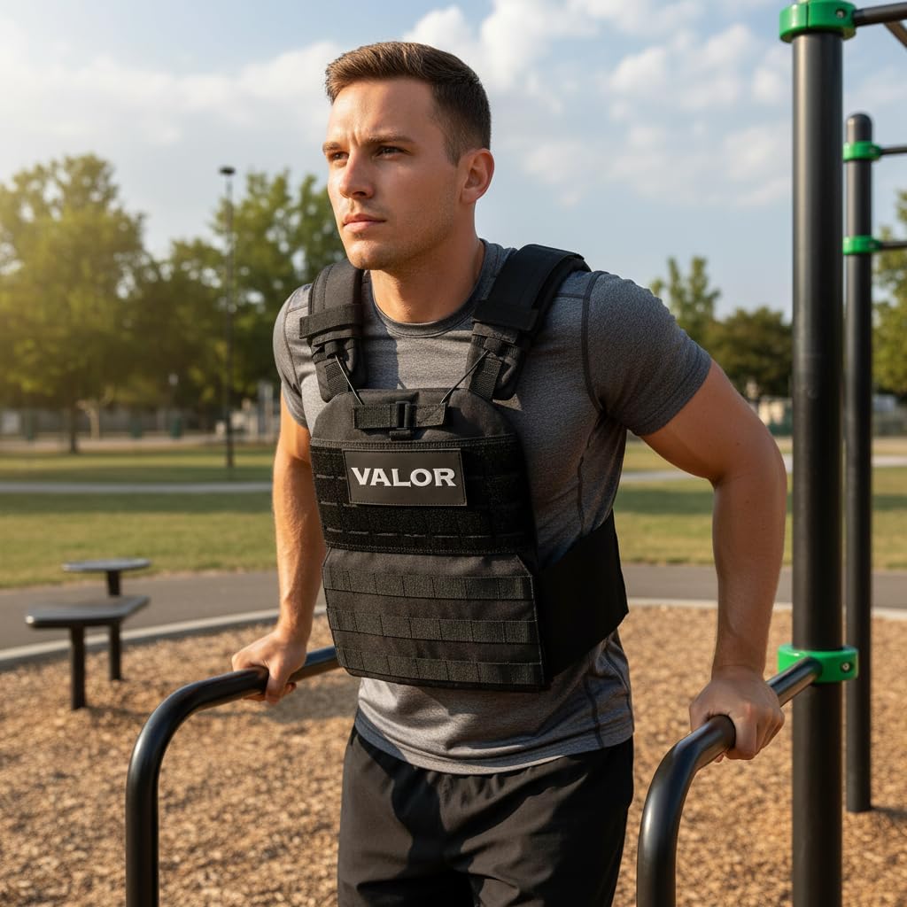 Valor Fitness Weighted Training Vest with Weight Plates - Adjustable Shoulder Pads - 14, 20 or 30 lbs - Endurance Strength Cross Training Rucking Running -WV Series