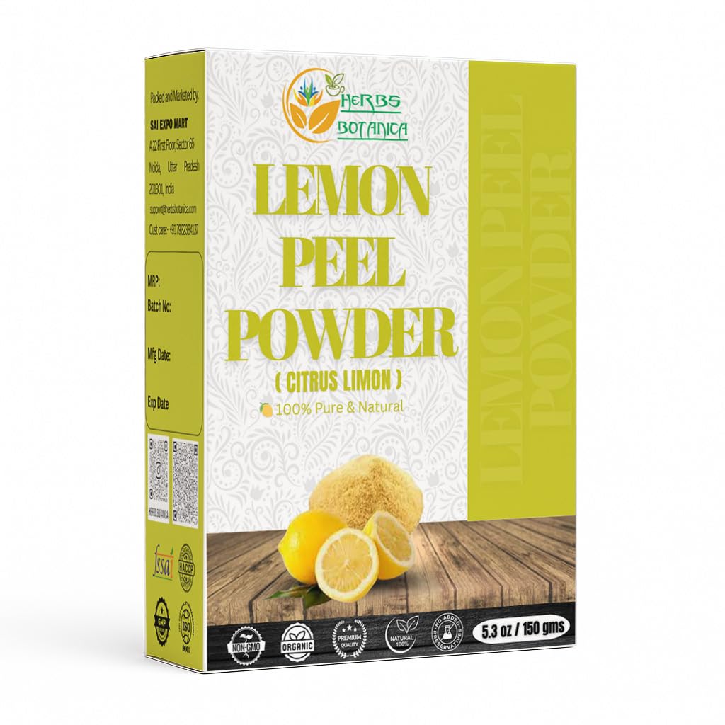 Herbs Botanica Lemon Peel Powder 100% Pure & Natural Lemon for Skin Care, Face Masks DIY Beauty Finely Ground Citrus Powder for Skincare & More 150g