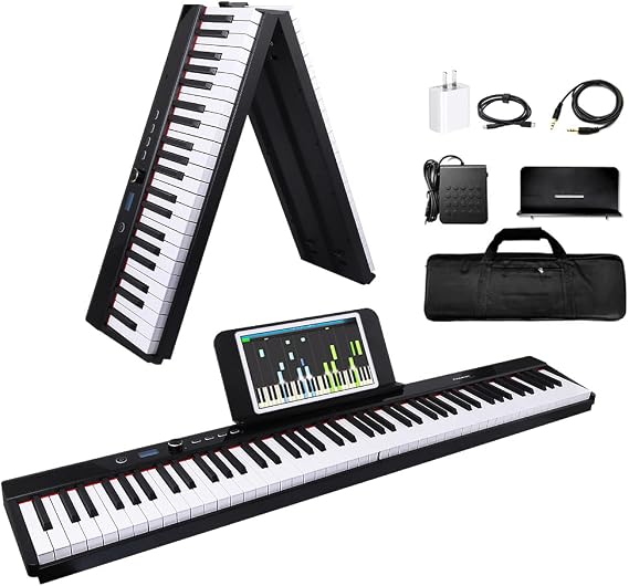Coolmusic Portable Piano Keyboard Foldable Portable Keyboard Piano 88 Keys Semi-Weight Keyboard Electric Folding Piano Kit for Adults Kids