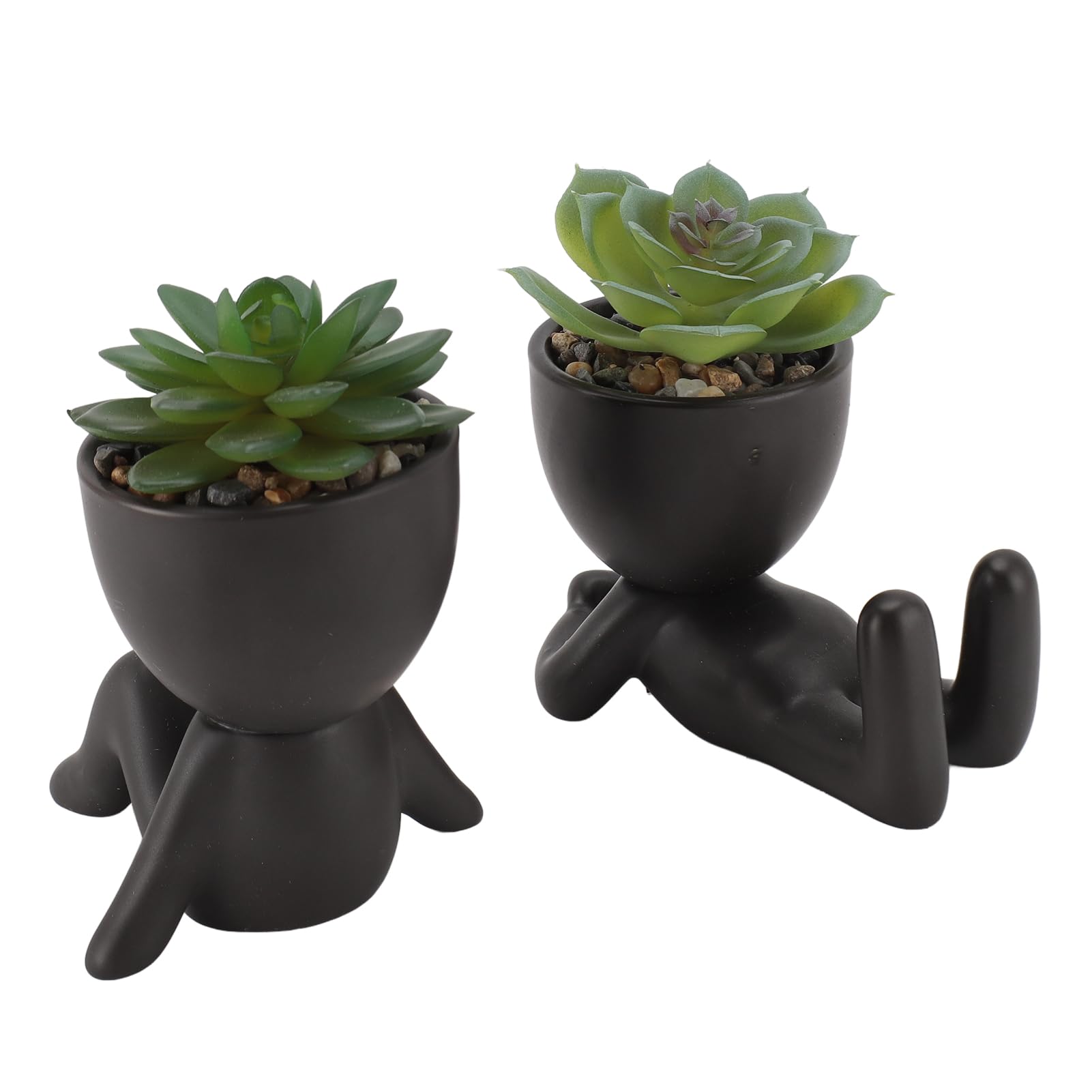 Plante succulente artificielle mini pot de fleurs noir céramique