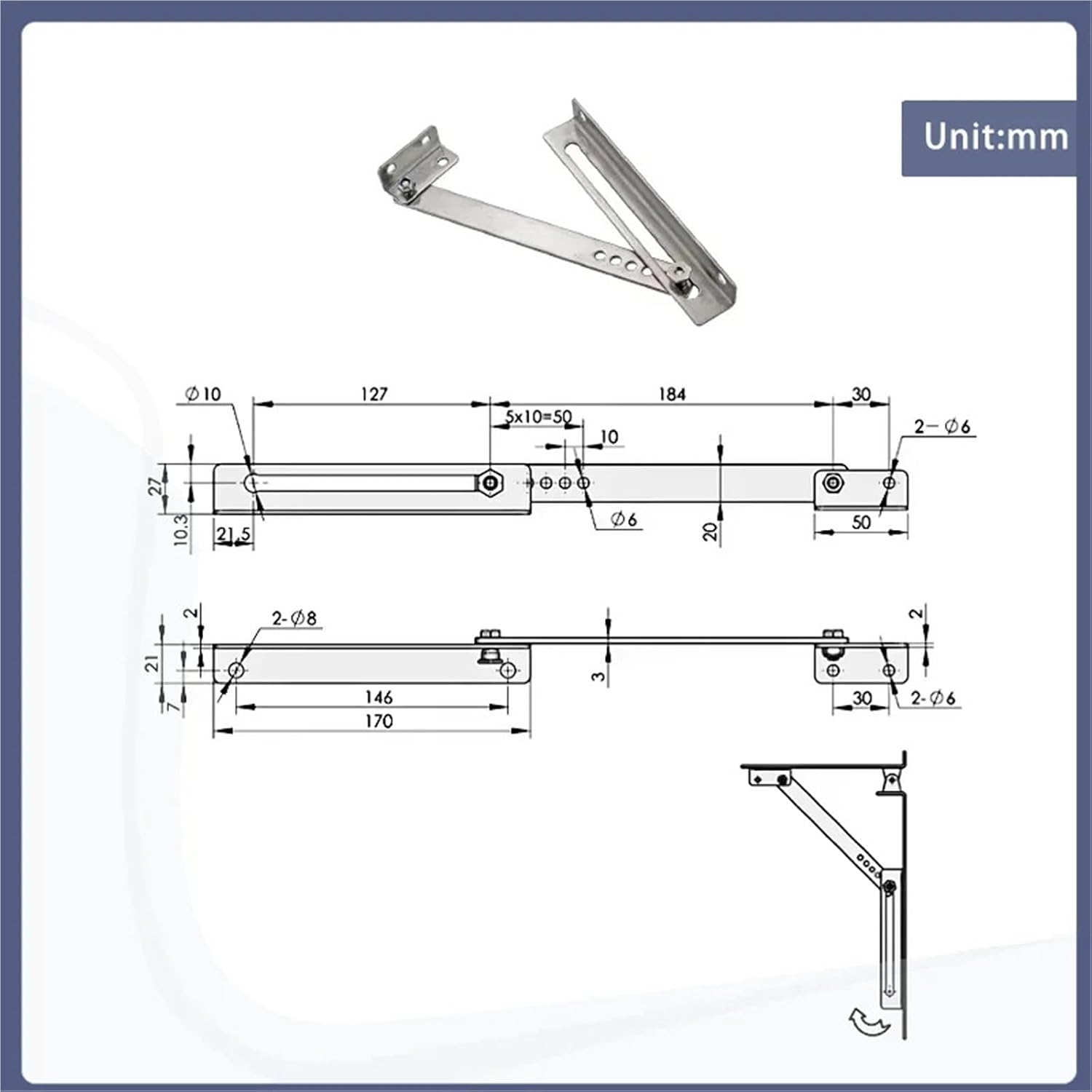 Stainless Steel Limiting Device with Support Rod Hinges 1Pcs