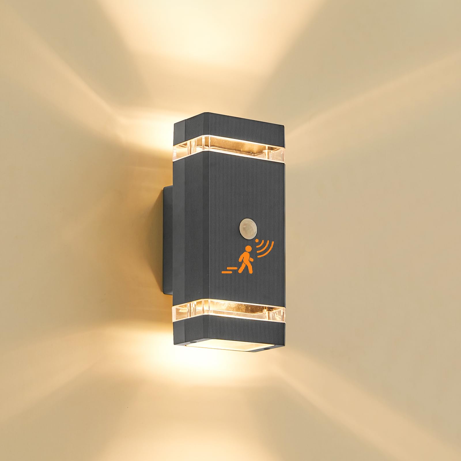 LMP Up Down Outdoor Wall Lights PIR, Motion Sensor Outside Lights Mains Powered, IP65 Square Porch Front Door Light Electric