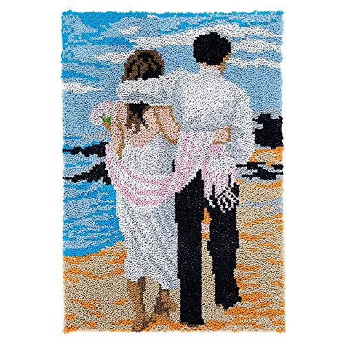 DMDMJY DIY Latch Hook Kits, Crochet Yarn Kits Shaggy Throw Pillow Crocheting Rug Embroidery Needlework Craft Gifts, Couple Walking 33.5