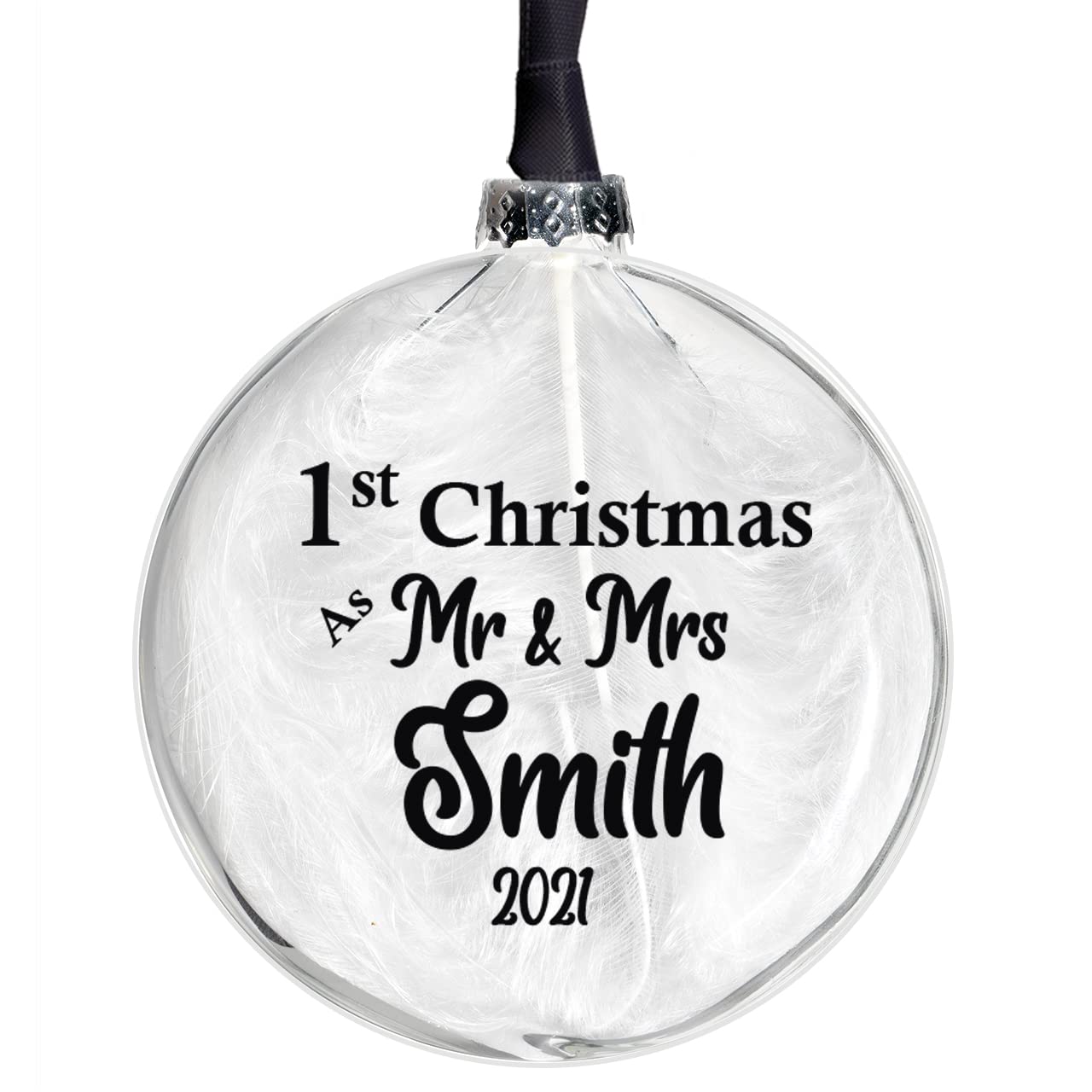 Personalised First Christmas As Mr And Mrs Glass Bauble In 10 Colours Unique 1st Christmas Wedding Gift Mr And Mr Or Mrs And Mrs in 10 colours (BLACK)
