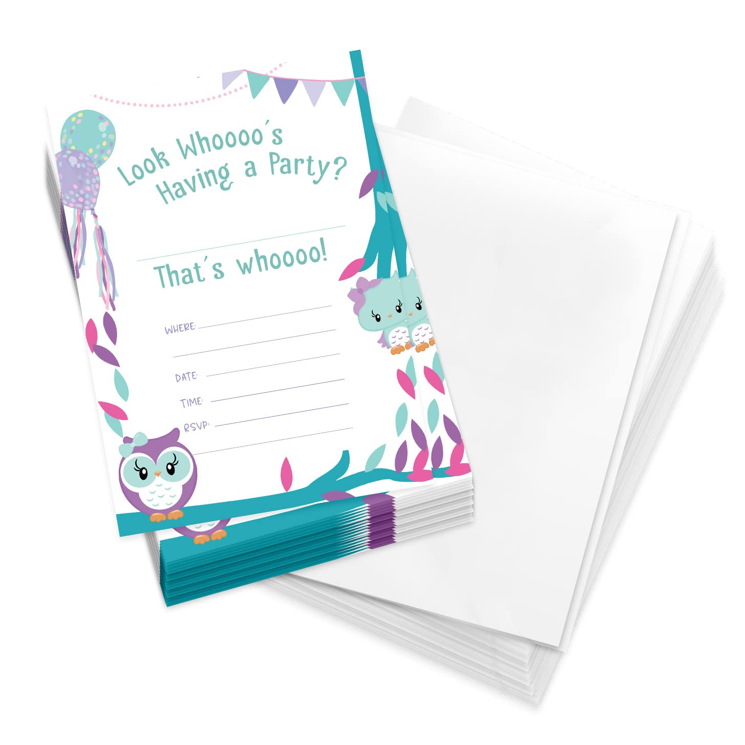 Desert Cactus Owl Happy Birthday Invitations Invite Cards (25 Count) With Envelopes Boys Girls Kids Party (25ct)