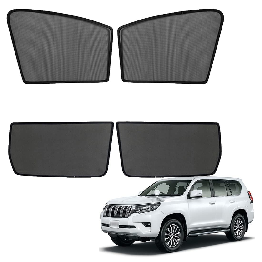 Parasol Coche Ventana Lateral Infantil para Prado 150 2010-2021 Parasol Ventana Cortinas Magnética Protección UV Solar para Bebé y Mascotas Negro,Front-Window+Rear-window-4PCS