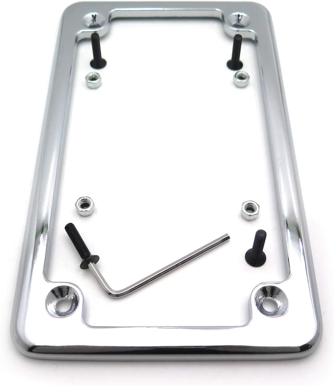 HTTMT MT294-001-CD Chrome Flat License Plate Frame Bracket Tag Holder 7 Inches x 4 Inches Compatible with Universal Motorcycle