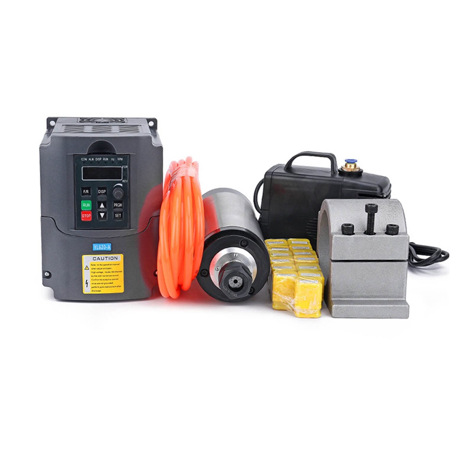 CNC Spindle Motor Kits, 2.2kw Water Cooled Spindle，CNC Spindle Motor+2.2kw Inverter+80mm Clamp + Water Pump +13pcs ER20 Collet For CNC Router(220)